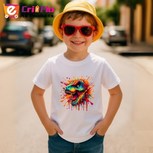 Tricou Dinozaur rosu portocaliu in stil exploziv Copii | Dama | Barbat - Img 10