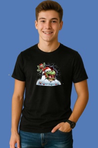 Tricou, dinozaur Verde Cu Decor Rosu Craciun, din bumbac 100% Copii | Dama | Barbat - Img 3
