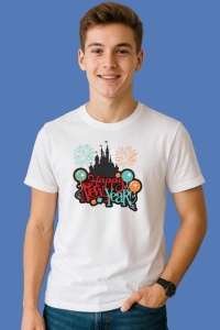 Tricou Disney Happy New Year Castel, din bumbac 100%, tricou alb, Copii | Dama | Barbat