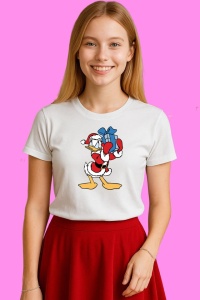 Tricou Donald Mos Craciun Cu Cadouri, din bumbac 100%, tricou alb, Copii | Dama | Barbat