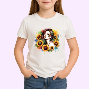 Tricou dreamy girl watercolor sunflower, fata visatoare acuarela si floarea soarelui, Copii | Dama | Barbat - Img 3