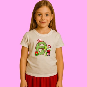 Tricou E Litere Craciun Cu Mos Si Spiridus Verde, din bumbac 100% Copii | Dama | Barbat