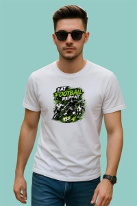 Tricou Eat Football Sleep Repeat Design Gri V1, din bumbac 100% , tricou alb pentru Copii | Dama | Barbat - Img 3