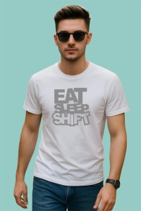Tricou Eat Sleep Shift Mesaj Pasionati Auto, din bumbac 100% , tricou alb pentru Dama | Barbat
