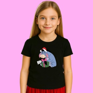 Tricou Eeyore Cu Cadou Si Fundita Roz Craciun, din bumbac 100% Copii | Dama | Barbat - Img 2