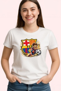 Tricou Emblema Fc Barcelona Fotbal Minge Spania, din bumbac 100% , tricou alb pentru Copii | Dama | Barbat - Img 2