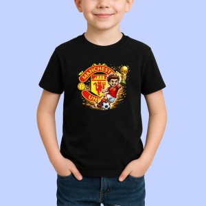 Tricou Emblema Manchester United Dracul Rosu Fotbal, din bumbac 100%, tricou negru Copii | Dama | Barbat - Img 2