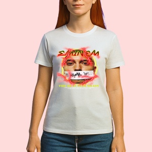 Tricou Eminem cu flacari si semnatura, muzica Pop Rock, Dama | Barbat | Copii - Img 2