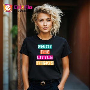 Tricou Enjoy The Little Things Text Colorat, din bumbac 100%, tricou negru Copii | Dama | Barbat - Img 8