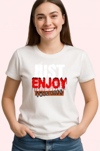 Tricou Enjoy This Life Font Rosu Stil Horror V1, din bumbac 100% , tricou alb pentru Copii | Dama | Barbat - Img 3