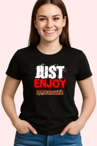 Tricou Enjoy This Life Font Rosu Stil Horror V1, din bumbac 100%, tricou negru Copii | Dama | Barbat - Img 3