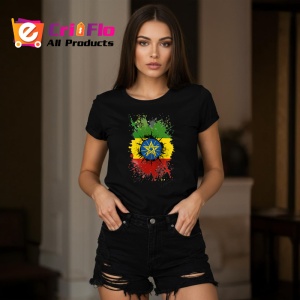 Tricou Ethiopia Steag Splash Art, Copii | Dama | Barbat, culoare negru