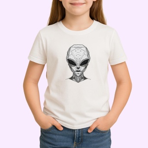 Tricou Extraterestru Alb Negru Ilustratie, Copii | Dama | Barbat - Img 3