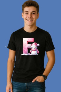 Tricou F Litera Craciun Roz Cu Om De Zapada Fulgi De Zapada, din bumbac 100% Copii | Dama | Barbat - Img 2