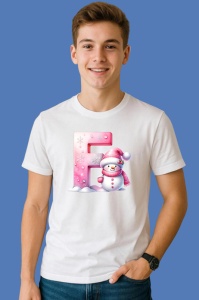 Tricou F Litera Craciun Roz Cu Om De Zapada Fulgi De Zapada, din bumbac 100% Copii | Dama | Barbat - Img 2
