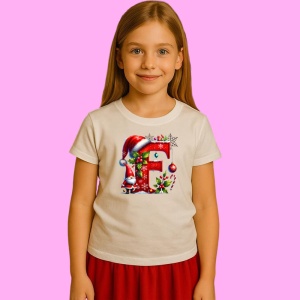 Tricou F Litere Craciun Cu Spiridus Si Caciula Mos, din bumbac 100% Copii | Dama | Barbat
