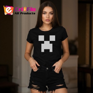 Tricou Fata Creeper Minecraft, din bumbac 100%, tricou negru, Dama | Barbat - Img 5