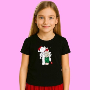 Tricou Fata Cu Ursulet Mos Craciun, din bumbac 100% Copii | Dama | Barbat