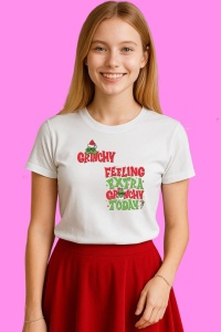 Tricou Feeling Extra Grinchy Today, din bumbac 100%, tricou alb, Copii | Dama | Barbat - Img 2