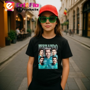 Tricou Fernando Alonso Colaj Cu Fete Multiple Echipa Aston Martin Formula 1, Copii | Dama | Barbat - Img 4