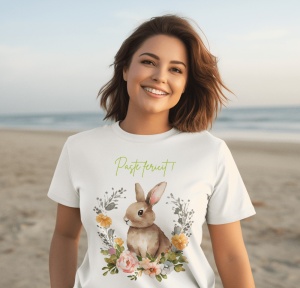 Tricou festiv dama personalizat - Paste fericit ! - din bumbac, personalizat - Cadou