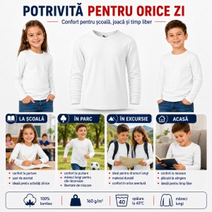 Tricou Fete Mânecă Lungă din Bumbac 100% bluza simpla copii - Img 7