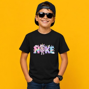 Tricou Fetita Unicorn Curcubeu Culori Pastel Design Urban Magic, din bumbac 100%, tricou negru, Copii | Dama | Barbat - Img 3