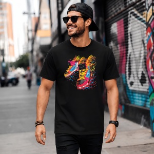 Tricou Fire Sneaker Burning Shoe Blue Red Urban Street Fashion, din bumbac 100%, tricou negru, Copii | Dama | Barbat - Img 5