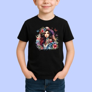 Tricou Floral hooded girl color splash, fata cu gluga si stropi de flori colorate, Copii | Dama | Barbat , tricou negru - Img 2