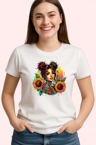 Tricou floral tattoo girl sunflower pop, fata tatuata cu accent floarea soarelui, Copii | Dama | Barbat - Img 3