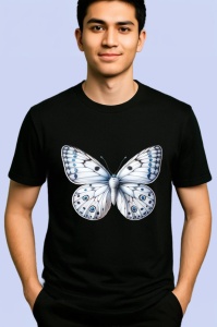 Tricou Fluture alb cu accente albastre design simplu si rafinatFluture alb cu accente albastre design simplu si Copii | Dama | Barbat, negru - Img 2
