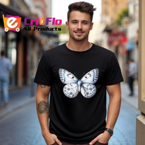 Tricou Fluture alb cu accente albastre design simplu si rafinatFluture alb cu accente albastre design simplu si Copii | Dama | Barbat, negru - Img 6