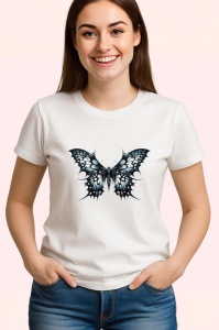 Tricou Fluture alb cu negru stil gotic in degrade artistic Copii | Dama | Barbat Barbat - Img 3