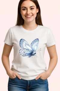 Tricou Fluture alb cu nuante gri design elegant in tonuri neutre Copii | Dama | Barbat Barbat - Img 3