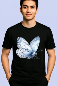 Tricou Fluture alb cu nuante gri design elegant in tonuri neutre Copii | Dama | Barbat, negru - Img 2