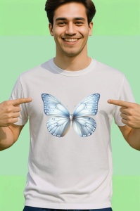 Tricou Fluture alb cu nuante pastel albastre aspect aerian Copii | Dama | Barbat Barbat - Img 2
