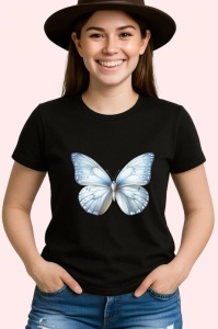 Tricou Fluture alb cu nuante pastel albastre aspect aerian Copii | Dama | Barbat, negru - Img 4