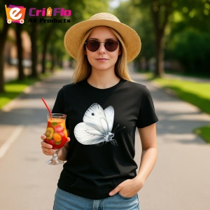 Tricou Fluture alb cu umbre gri in stil natural si realist Copii | Dama | Barbat, negru - Img 10