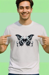 Tricou Fluture alb negru cu aspect gotic si aripi fine Copii | Dama | Barbat Barbat - Img 2