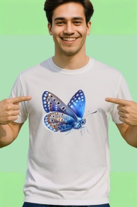 Tricou Fluture albastru cu corp maro stil realist natural Copii | Dama | Barbat Barbat - Img 2