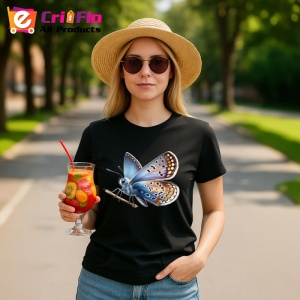 Tricou Fluture albastru cu maro si detalii pe frunza Copii | Dama | Barbat, negru - Img 10