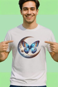 Tricou Fluture albastru pe luna grafica mistica si eleganta Copii | Dama | Barbat Barbat - Img 2