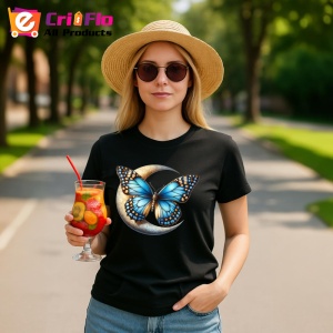 Tricou Fluture albastru pe luna stil mistic si feminin Copii | Dama | Barbat, negru - Img 10