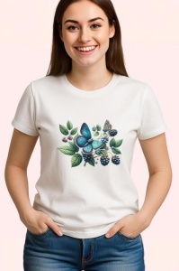 Tricou Fluture albastru pe mure compozitie botanica decorativa Copii | Dama | Barbat Barbat