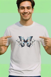 Tricou Fluture argintiu cu accente albastre si florale Copii | Dama | Barbat Barbat - Img 2