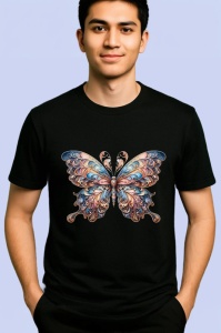 Tricou Fluture bej cu albastru model regal in degrade Copii | Dama | Barbat, negru - Img 2