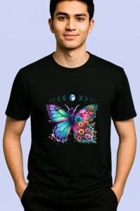 Tricou Fluture colorat cu flori si fazele lunii design boem Copii | Dama | Barbat Barbat - Img 5