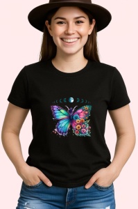 Tricou Fluture colorat cu flori si fazele lunii design boem Copii | Dama | Barbat Barbat - Img 7