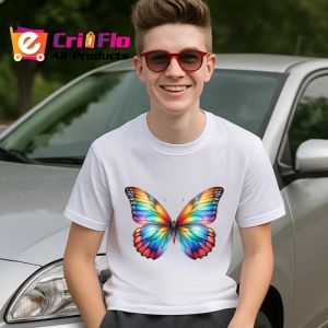 Tricou Fluture curcubeu stil vibrant cu margini rosii intense Copii | Dama | Barbat Barbat - Img 8