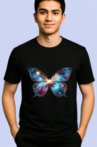Tricou Fluture galaxie albastru cu luminite cosmice Copii | Dama | Barbat Barbat - Img 5